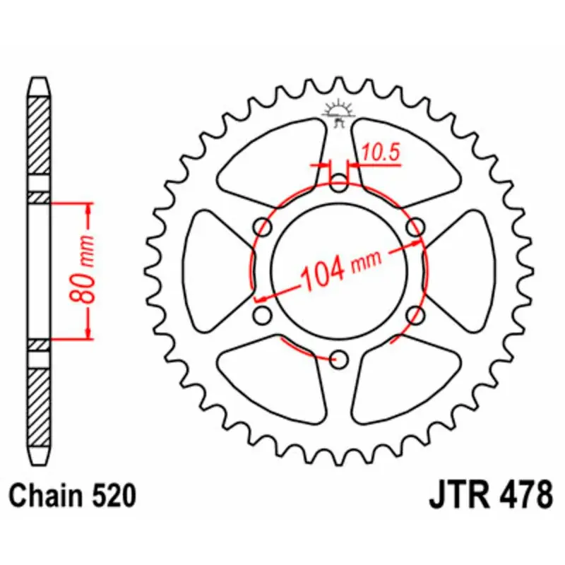 Corona JT SPROCKETS acero estándar PLATA JTR478 Paso 520 Highlight