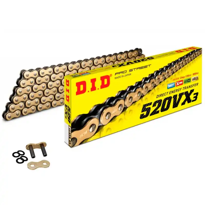 Cadena de transmision DID VX3 520 con cierre de CLIP Dorado Kostenloser Versand